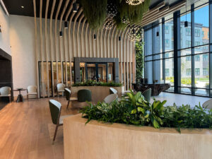 Interior plant beds adding greenery to a business environment